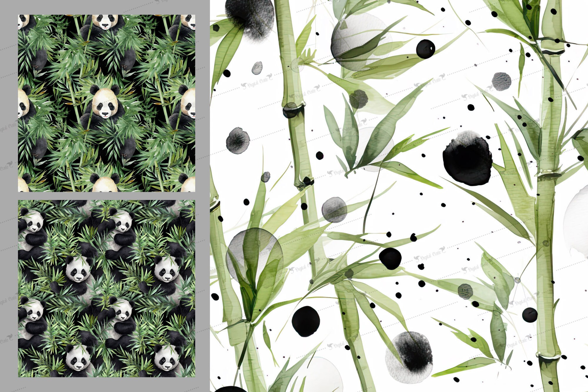 Watercolor Panda Bamboo Digital Paper, Seamless Printable Texture ...