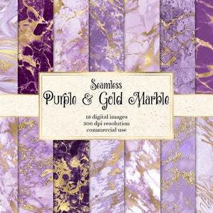 Purple and Gold Marble Digital Paper, seamless marble textures with gold vein instant download printable paper for commercial use