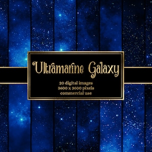 Ultramarijn Galaxy achtergronden digitaal papier - texturen in de ruimte met blauwe sterrenhemel en nevel instant download commercieel gebruik