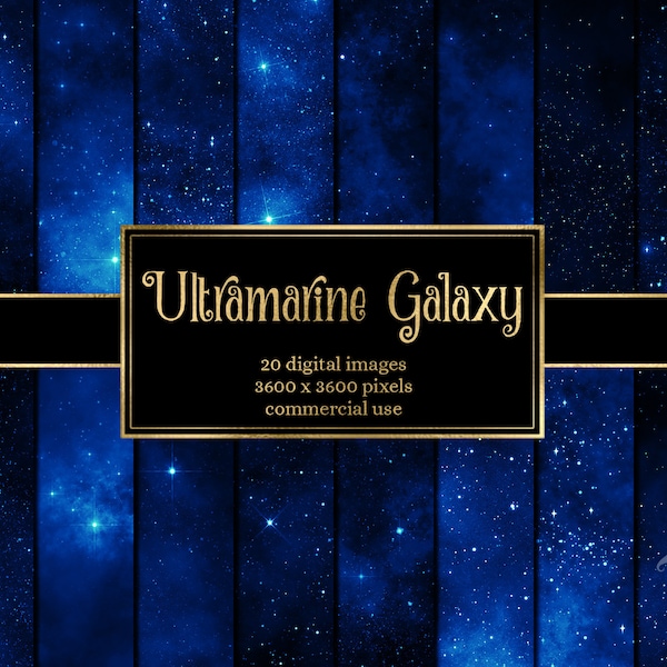 Ultramarine Galaxy Hintergründe Digitales Papier - Weltraum Texturen mit blauem Sternenhimmel und Nebel sofort download kommerzielle Nutzung