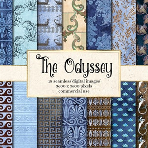 The Odyssey Digital Paper, nahtlose griechische Muster druckbare Scrapbookpapier digitale Hintergründe