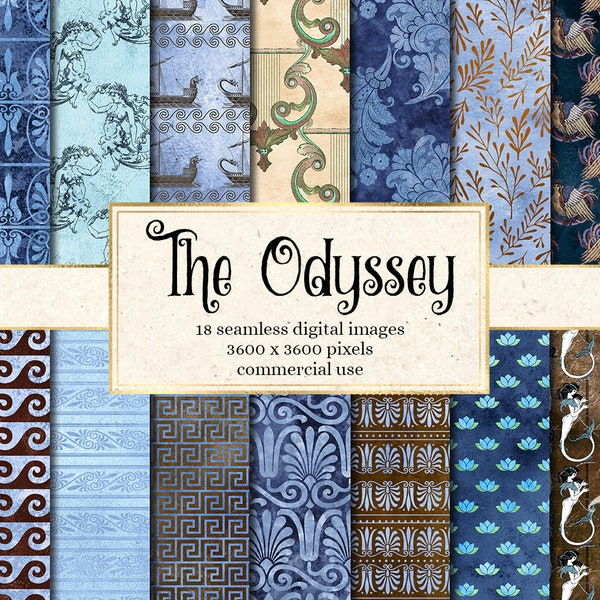 Greek Pattern Digital Paper, Seamless Scrapbook Backgrounds (Digital Download)