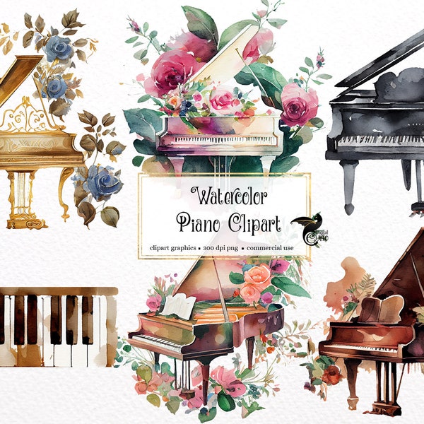 Watercolor Piano Clipart - digital png piano musical instrument and piano keys graphics for instant download commercial use