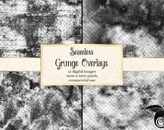 Seamless Grunge Overlays, 12x12 vintage distressed texture digital overlays for photoshop patterns instant download commercial use