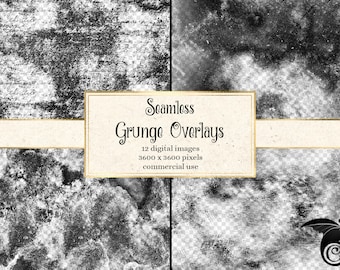 Seamless Grunge Overlays, 12x12 vintage distressed texture digital overlays for photoshop patterns instant download commercial use