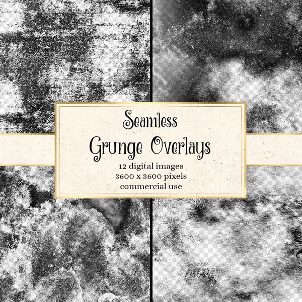 Seamless Grunge Overlays, 12x12 vintage distressed texture digital overlays for photoshop patterns instant download commercial use