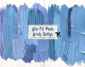 Blue Oil Paint Brush Strokes Clipart, thick paint clip art in digital PNG format instant download for commercial use