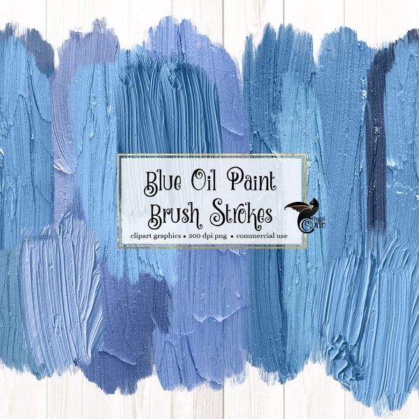 Blue Oil Paint Brush Strokes Clipart, thick paint clip art in digital PNG format instant download for commercial use