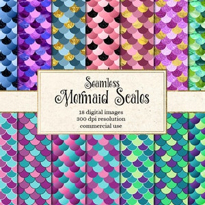 Seamless Mermaid Scales Digital paper, mermaid tail textures, scale patterns, invitation backgrounds, nautical printable scrapbook paper image 1