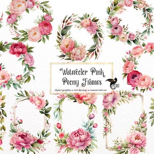 Aquarell rosa Pfingstrose Rahmen Clipart - Pfingstrosen und Kränze im PNG-Format sofort download für kommerzielle Nutzung