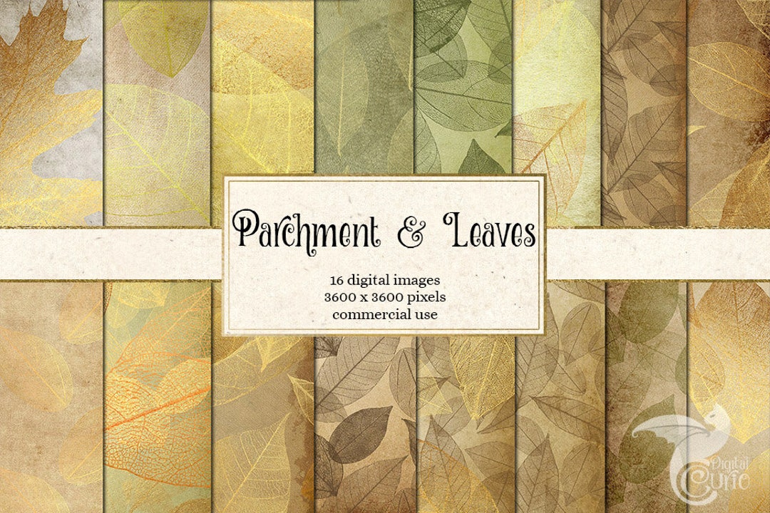 Parchment and Leaves Digital Paper, Autumn Scrapbook Paper, Printable