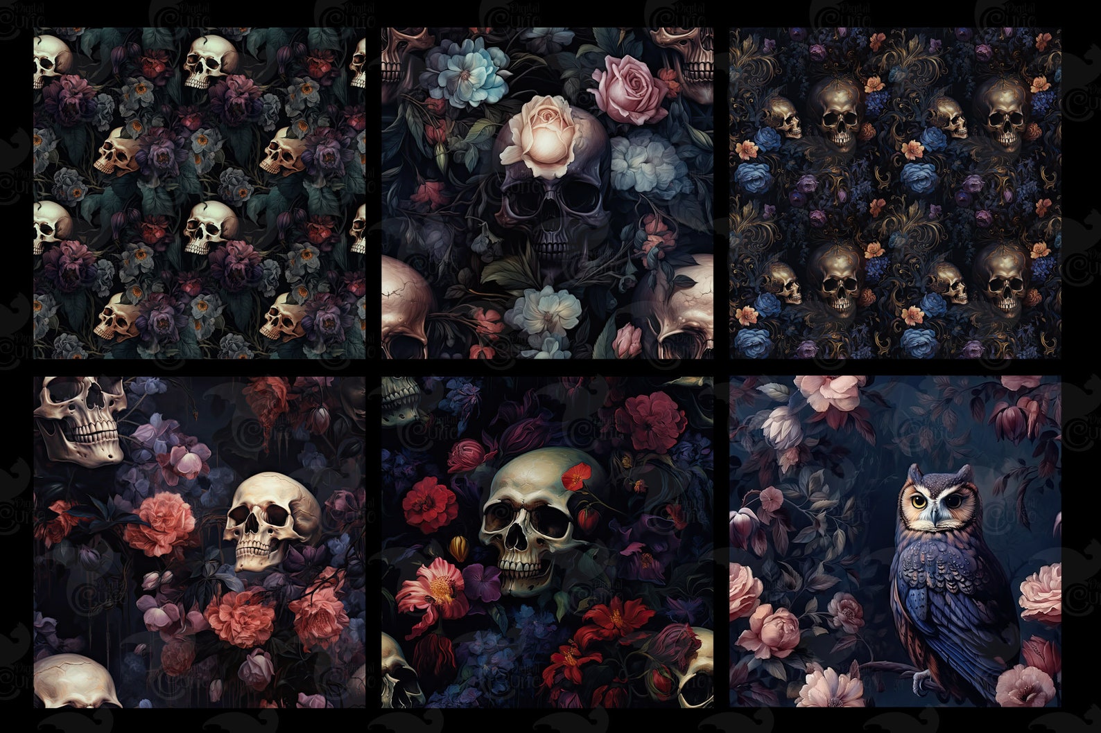 Gothic Rococo Digital Paper, Seamless Backgrounds Pattern Gothic Floral ...