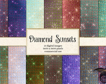 Diamond Sunsets Digital Paper, textures scintillantes glam diamant, arrière-plans métalliques scintillants, utilisation commerciale de téléchargement instantané