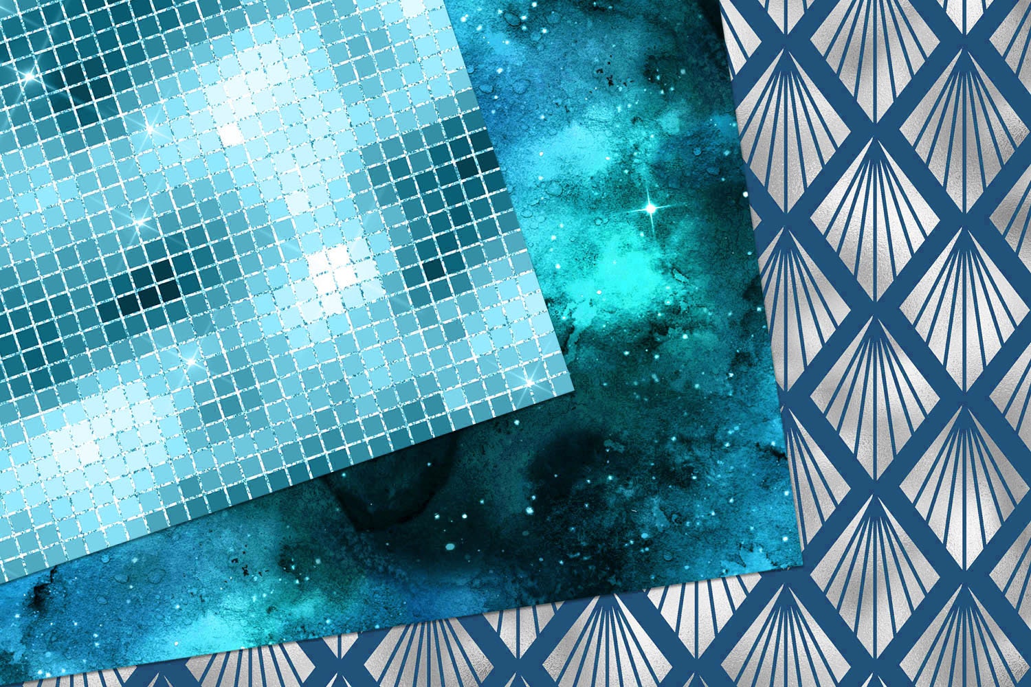 Turquoise and Silver Digital Scrapbooking Kit, Clipart and Seamless ...