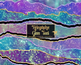 Holographic Glam Tears Clipart - glitter and foil metallic luxury ripped edge borders in png format for commercial use