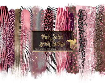 Pink Safari Brush Stroke Clipart, Glitter and Foil (Digital PNG)