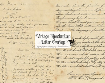 Vintage Handwritten Letters Overlays, Digital Vintage Letters PNG overlay digital clipart for commercial use