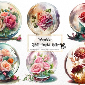 Watercolor Floral Crystal Ball Clipart - flower fantasy PNG format instant download for commercial use