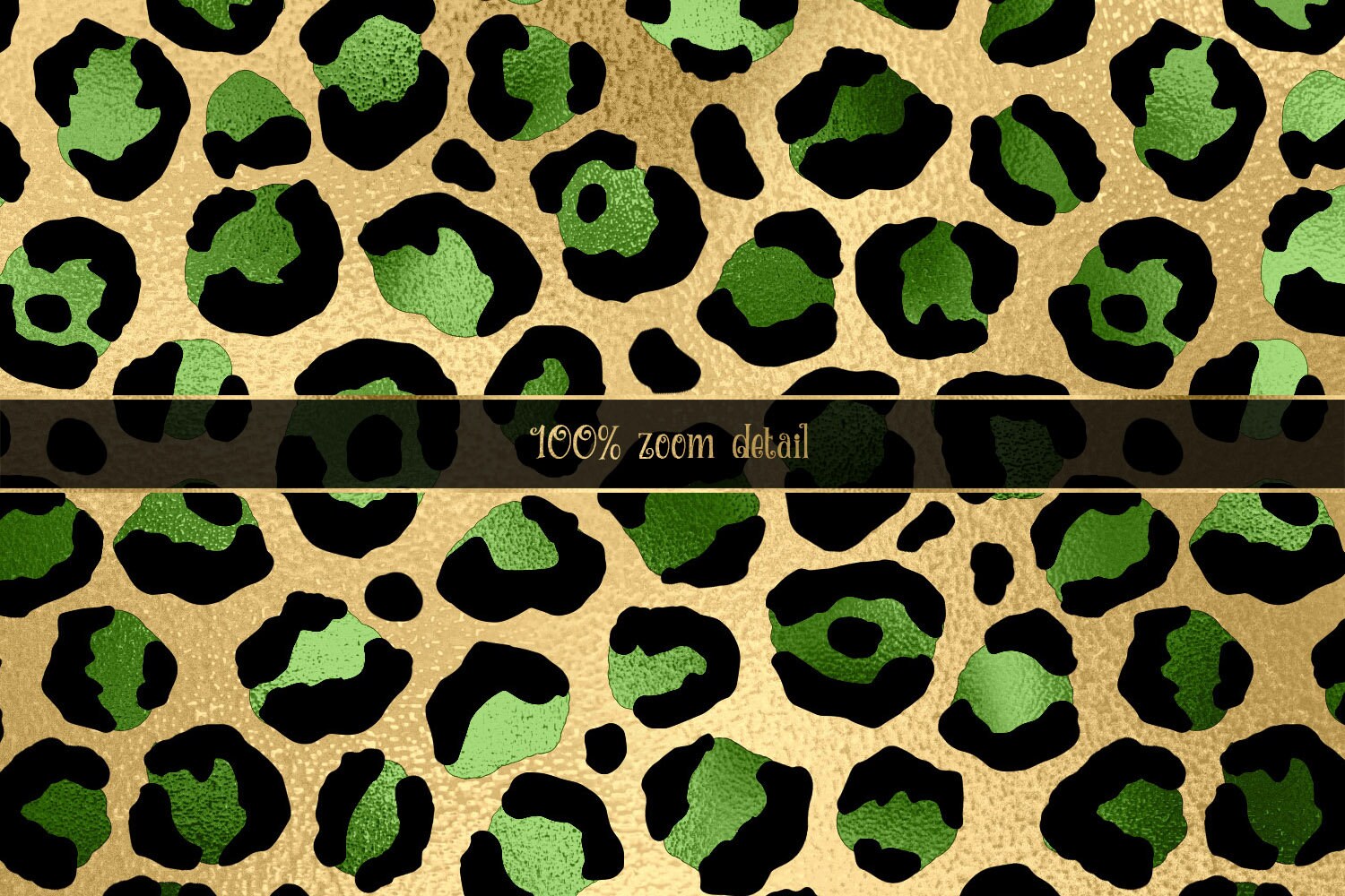 Green and Gold Leopard Seamless Pattern, Art Deco Style (digital