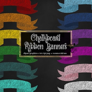 Chalkboard Ribbon Banners Clipart - chalk style banner graphics instant download for commercial use