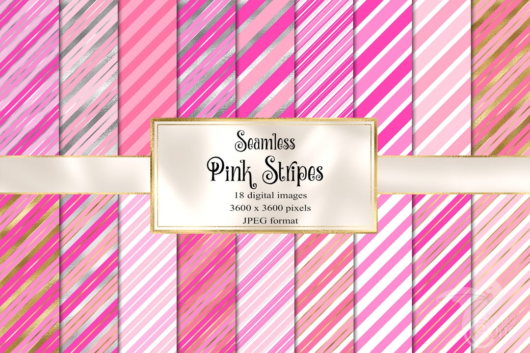 Pink Stripes Digital Paper - Seamless Baby Shower Patterns for Instant ...