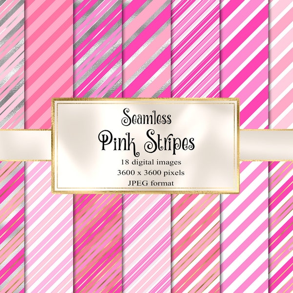 Pink Stripes Digital Paper - seamless candy cane Christmas holiday patterns for instant download commercial use