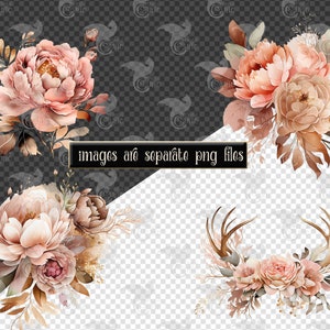 Watercolor Boho Peonies Clipart - Western Floral Peony Wedding PNG ...