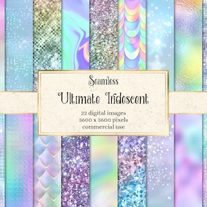 Ultimate Iridescent Textures - seamless digital paper metallic textures with pastel rainbow holographic glitter and foil