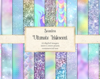 Ultimate Iridescent Textures - seamless digital paper metallic textures with pastel rainbow holographic glitter and foil