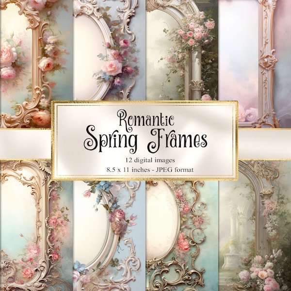 Romantic Spring Frames Frames Journal Paper, notebook digital paper grunge junk journal pages printable scrapbooking instant download