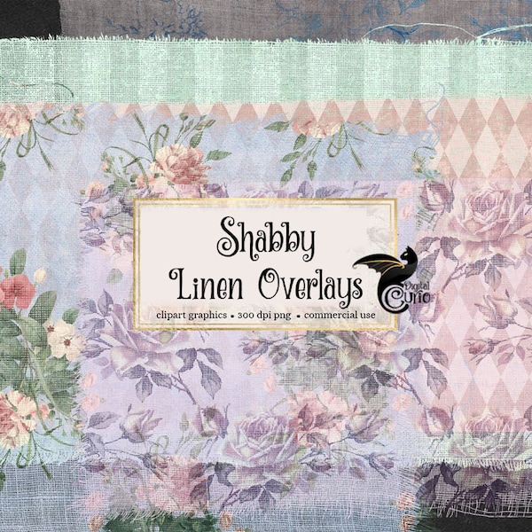 Shabby Linen Overlays, vintage fabric textures antique rose and rustic floral sheer clipart png graphics for commercial use