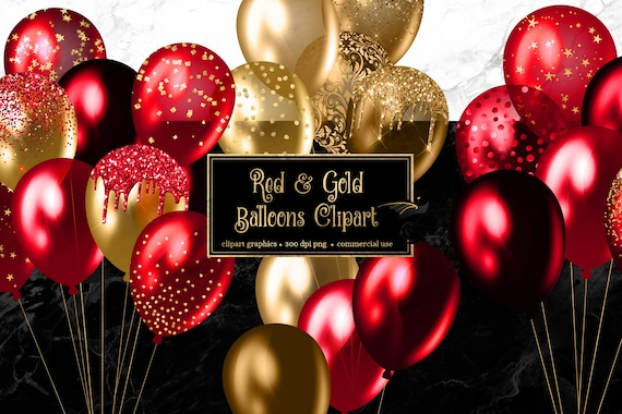 Rouge et or ballons Clipart, paillettes ballon png superpositions  numériques avec des confettis de paillettes pour les anniversaires  Téléchargement instantané utilisation commerciale -  France
