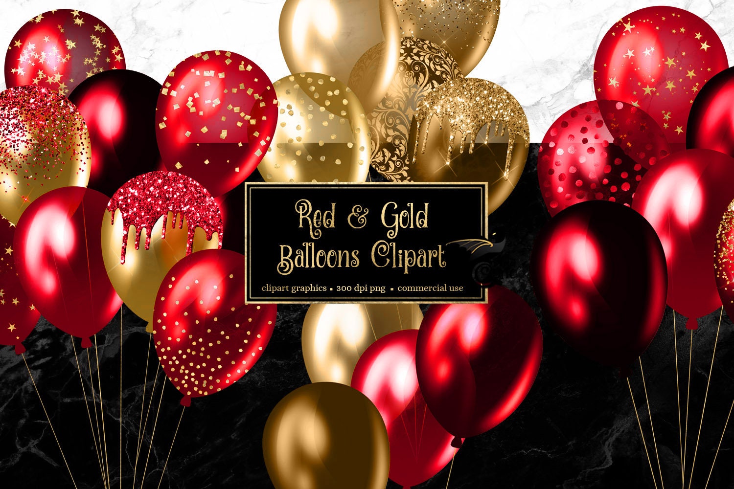 Red and Gold Balloons Clipart Glitter Balloon Png Digital Etsy UK