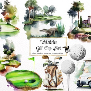 Acquerello Golf Clipart - grafica clip art golf carino primavera in download istantaneo in formato PNG per uso commerciale