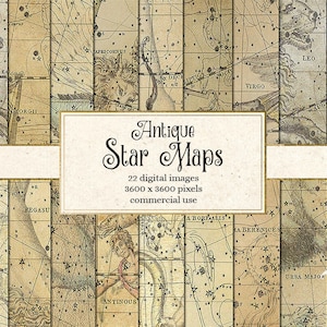 Antike Sternenkarten-Digital-Papier, Konstellation Himmlischer Atlas-Tierkreis-Sternenkarte-Sammelalbum-Papier, Astronomie-Hintergründe