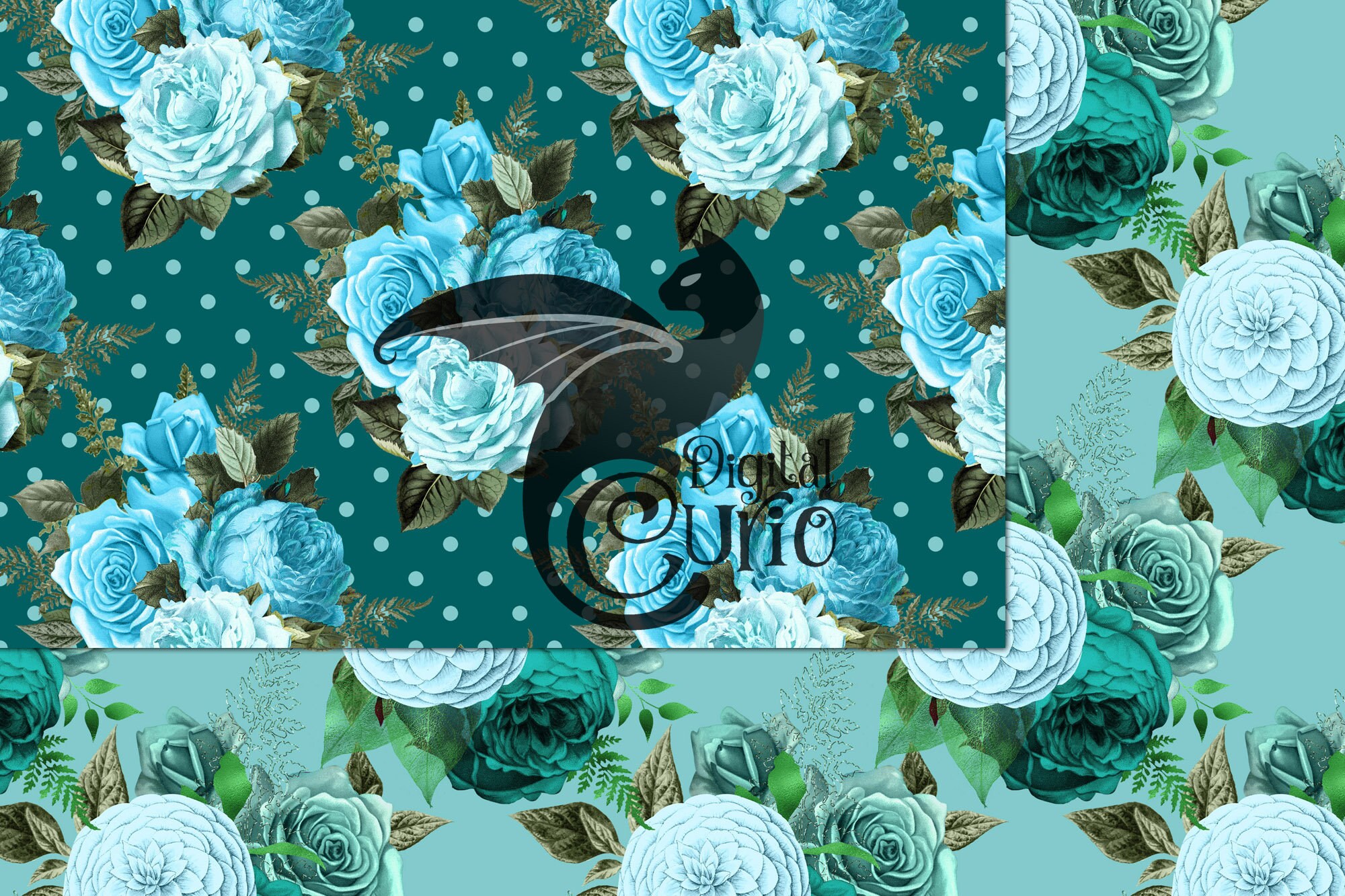 Teal Roses Digital Floral Turquoise Digital Paper, Teal Rose Scrapbook Paper (seamless) - Etsy