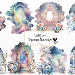 Aquarelle Heavenly Stairways Clipart - fantasy magic galaxy aquarelle PNG format téléchargement instantané pour un usage commercial