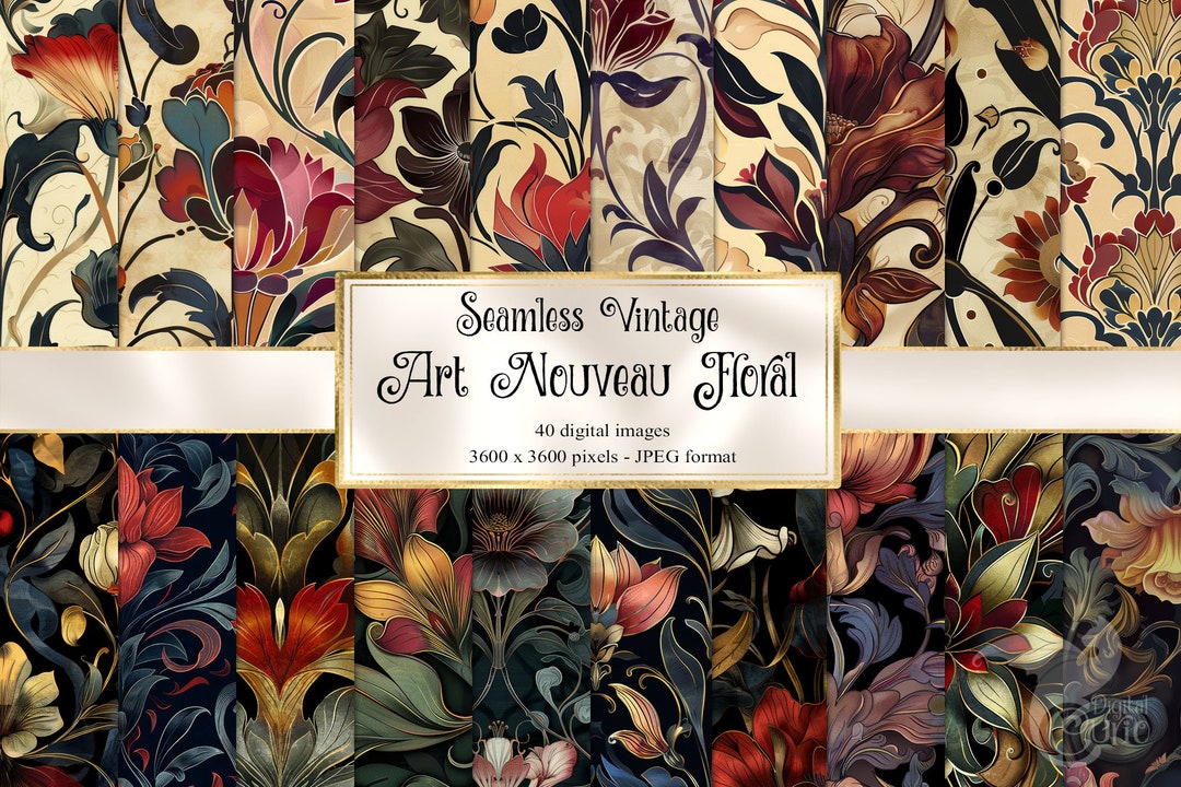 Vintage Art Nouveau Floral Digital Paper, Seamless Printable Textures ...