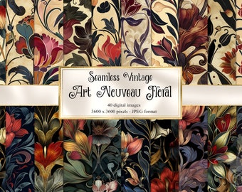 Vintage Art Nouveau Floral Paper, Seamless Textures (Digital Download)