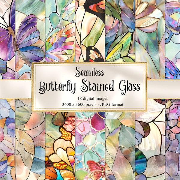 Butterfly Stained Glass Digital Paper, seamless printable textures printable scrapbook paper