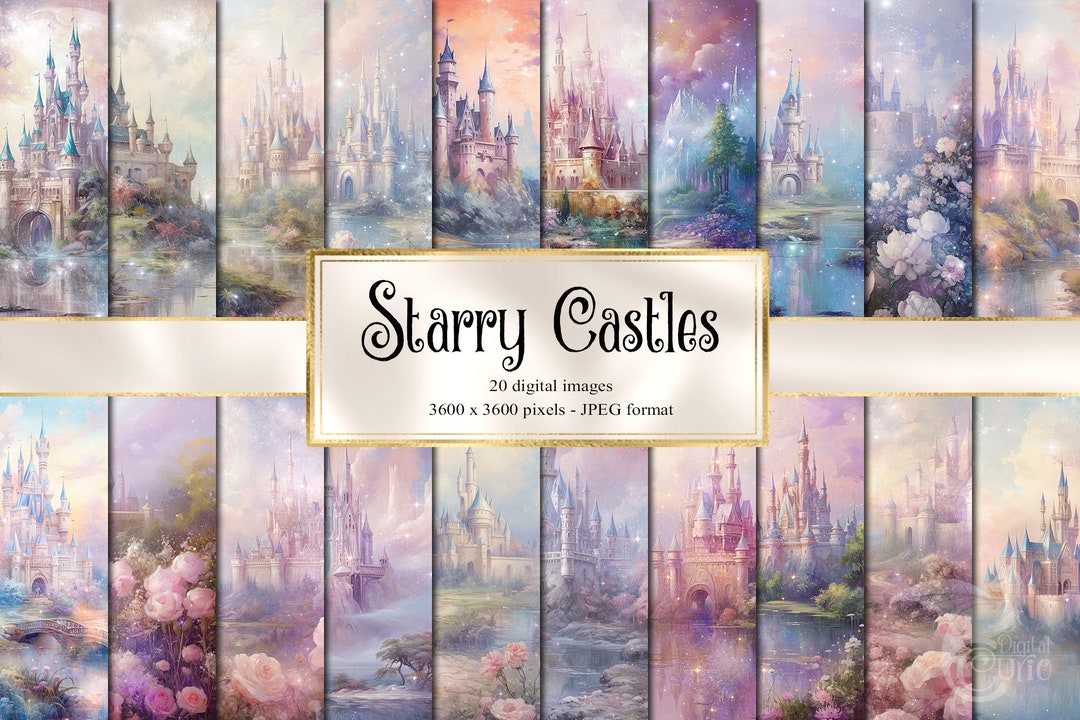 Starry Castles Digital Paper, Floral Scrapbook Pages (digital Download ...