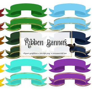 Ribbon Banner Clipart - banner clip art graphics in PNG formaat regenboogkleuren met gouden bies