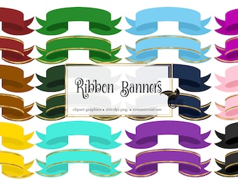 Ribbon Banner Clipart – Rainbow Colors with Gold Trim (PNG Format)