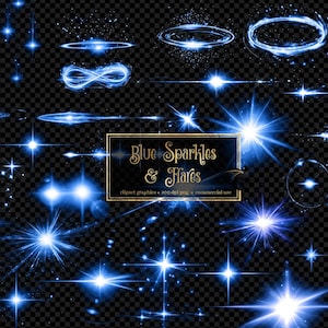 Blauwe glitters en fakkels, digitale overlays, sprankelende lichteffecten PNG (directe download)