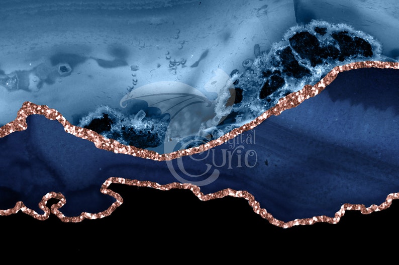 Navy and Rose Gold Agate Borders, digital watercolor geode PNG overlays with glitter for commercial use in wedding invitation or web design image 5