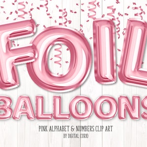 Pink Foil Balloon Alphabet Clip Art - digitale instant download graphics in PNG-formaat voor commercieel gebruik, feest- en feestontwerpen
