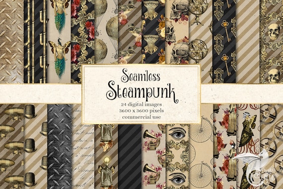 Steampunk Digital Paper Nahtlose Vintage Steampunk Muster Und Etsy
