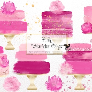 Rosa Aquarell Kuchen Clip Art mit Gold Glitter, erstellen Sie Ihre eigene benutzerdefinierte Grafik im PNG-Format sofortigen Download für die kommerzielle Nutzung