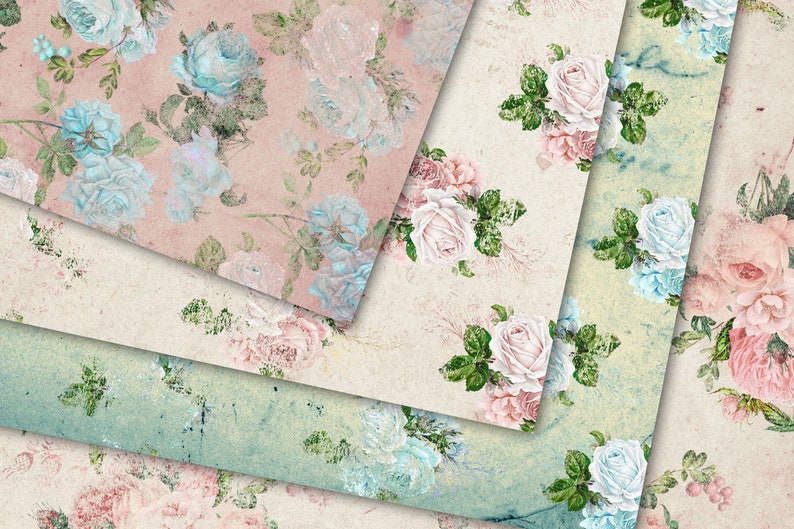 Shabby Paper Textures, vintage rustic shabby flower paper backgrounds printable scrapbook paper instant download for commercial use image 3