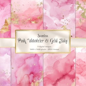 Carta digitale acquerello rosa con scaglie d'oro - carta stampabile con texture acquerello rosa senza soluzione di continuità per il download istantaneo per uso commerciale